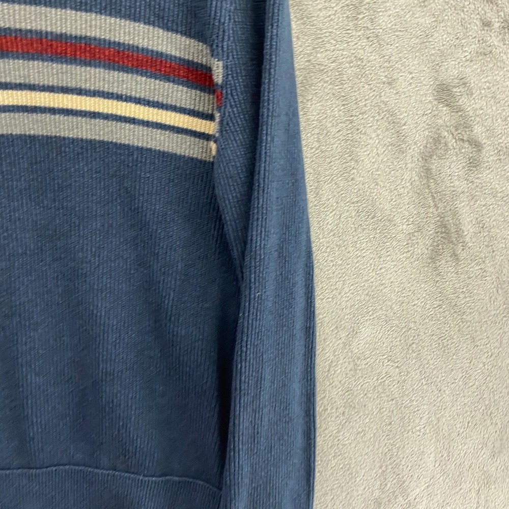 Eddie Bauer Quarter Zip Sweater Men's M Navy Striped Ribbed Knit Cotton Pullover - Picture 4 of 9